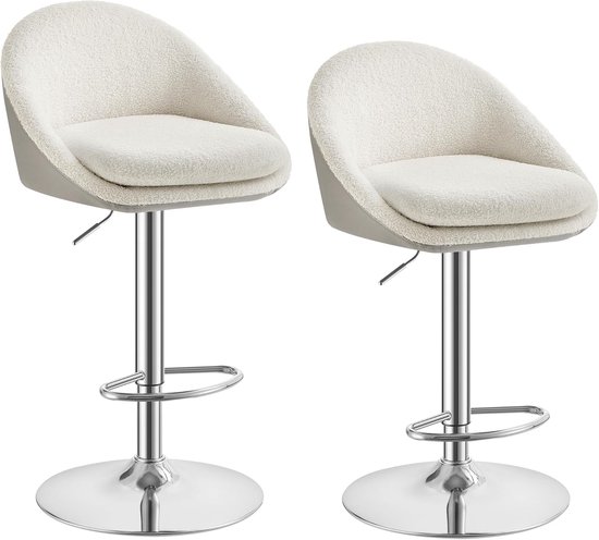 VASAGLE EKHO Collectie Barkruk set van 2, draaibare barstoel met rugleuning, kunstleer, met naden, Mid-Century-moderne stijl, 76 cm hoog, keuken, huisbar, karamelbruin LBC889K01