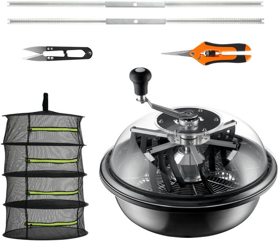 Bud Trimmer - Handmatige Bladtrimmer - Leaf Bowl Trimmer 24" - Droog & Nat Knippen - Oogsttrimmer - Draaiknop Trimmer - Roestvrijstalen Messen - Doorzichtige Deksel - Voor Bloemknoppen & Planten - Inclusief Droognet & Snoeischaar van BUD — afbeelding 2