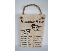 Hollands - Weerbericht - 2 Vogeltjes - Touwtje - Tekstbord - Cadeau - Buiten decoratie