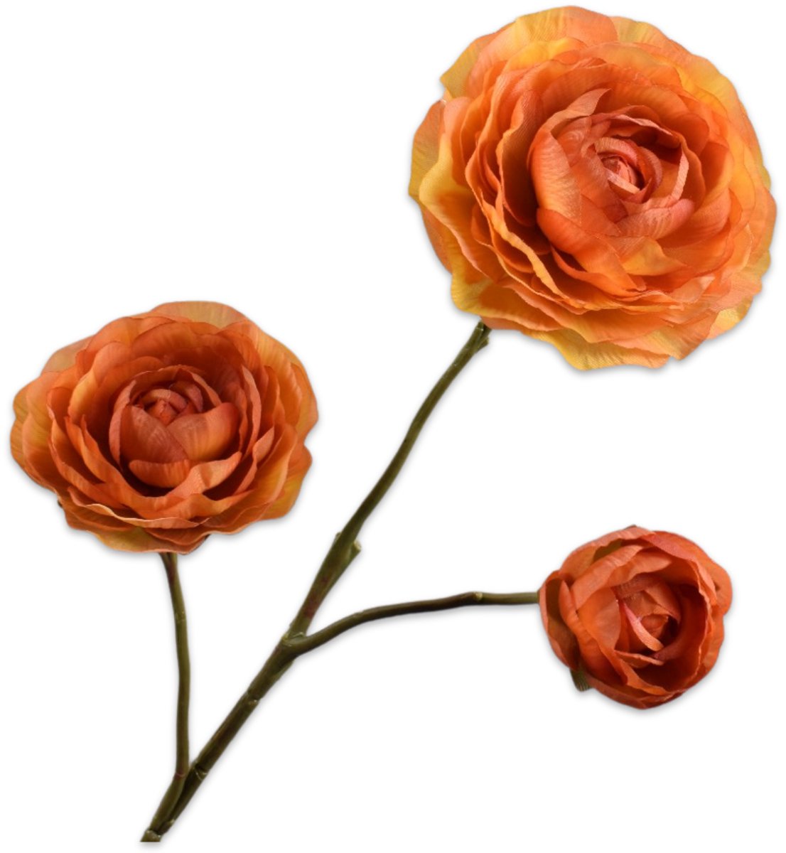 Silk-ka Kunstbloem-Zijden Bloem Ranonkel Tak Geel-Oranje 46 cm