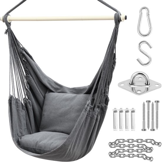 yourGEAR Lombok Hangstoel met 2 kussens, zithangmat, kleurkeuze smaragd (groen) of aqua (blauw) - max 240 kg - hangstoel hangschommel 360° Swing Chair [smaragd