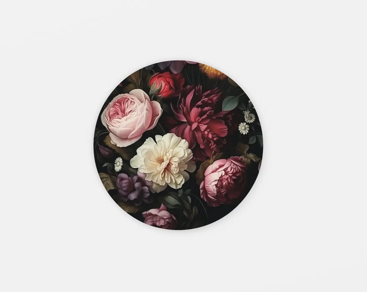 Trendex Global Rond Schilderij - Bloemen - Muurcirkel - Wanddecoratie print op Dibond - 80 cm Kleurrijk