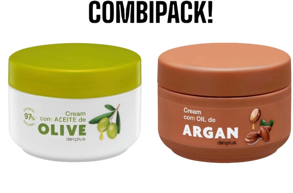 Goedkoopste Deliplus - Bodycrème met Olijfolie - Bodycrème met Arganolie - Combipack - Cream con Aceite de Olive - Cream con Aceite de Argan - Uit Spanje - 2 x 250ml