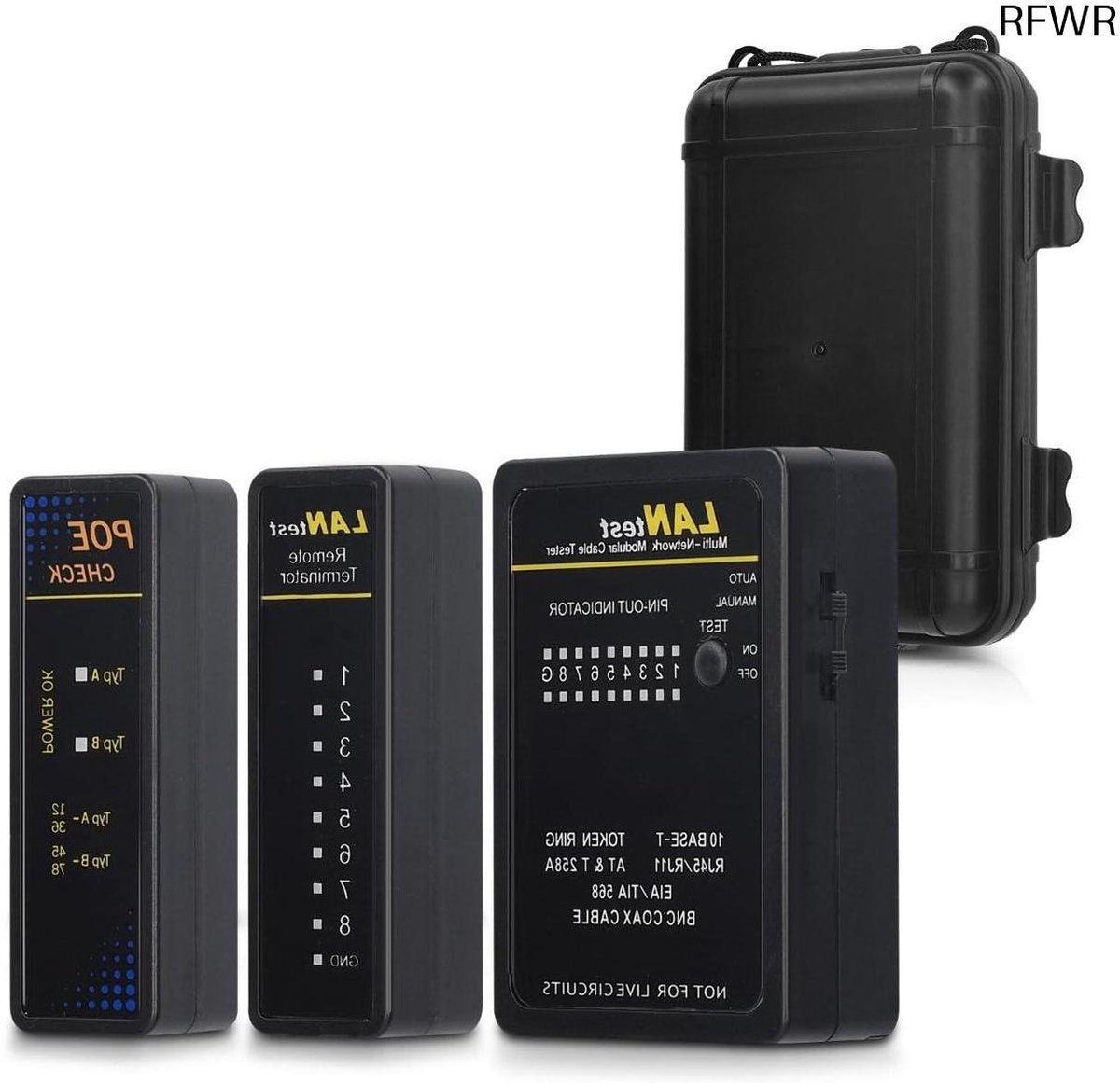 RFWR® Kabeltester met PoE testfunctie - Netwerkkabel tester voor RJ45, RJ11, RJ12, ISDN en LAN-ethernetkabels - Incl. remote unit - 2 scanmodi