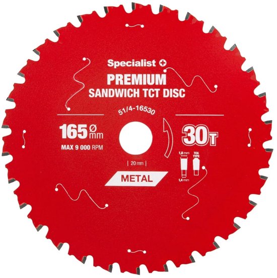 Lame de scie circulaire TCT pour panneaux sandwich et métaux fins | 165x30Tx20mm – PREMIUM