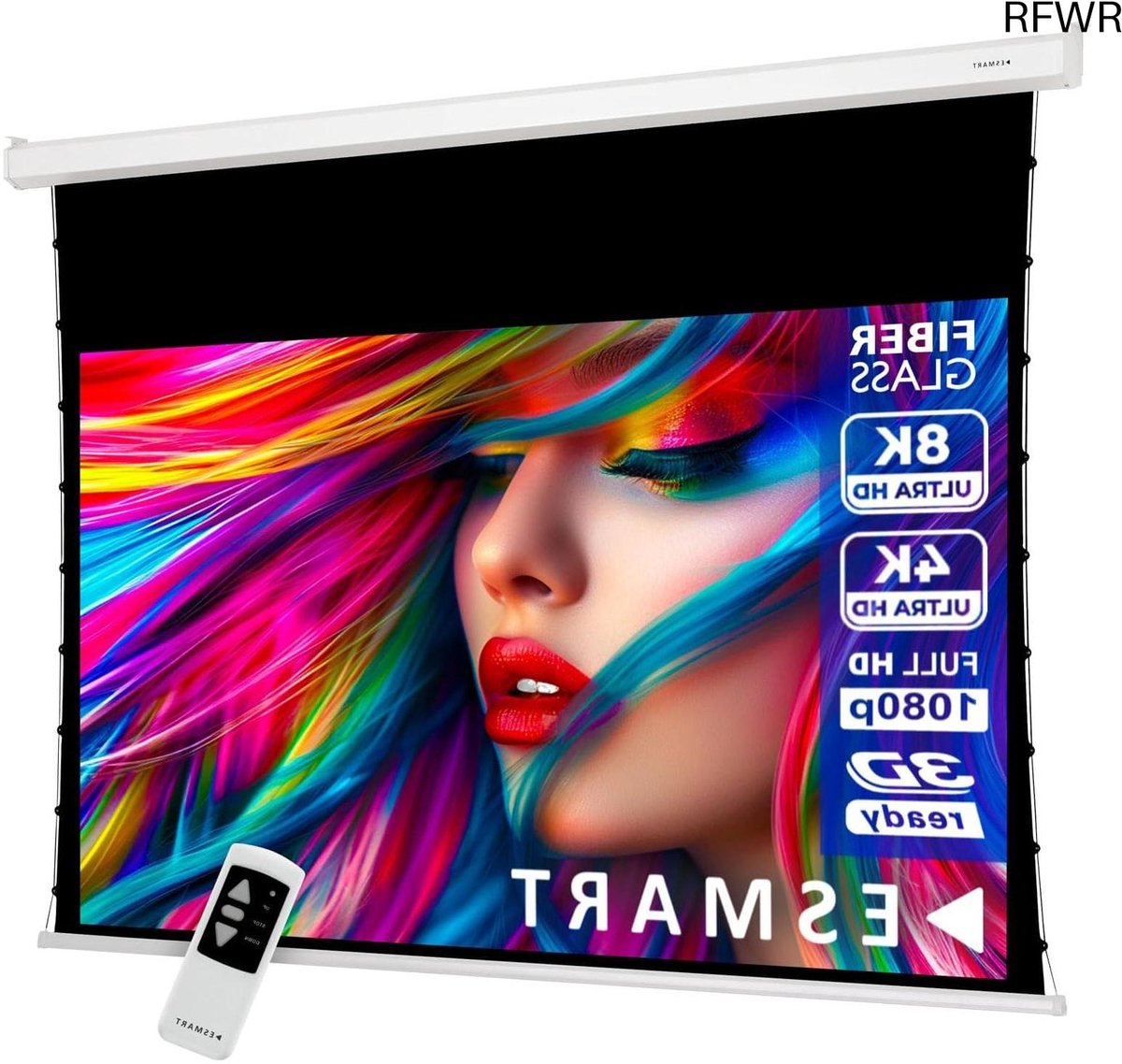 RFWR® Professioneel Spanscherm 244 x 137 cm (110") - Programmeerbare Afstandsbediening - Elektrisch Projectiescherm voor Thuisbioscoop
