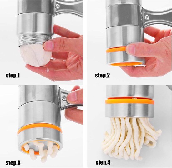 Noodles Machine Manual Noodle Maker Machine with 7 Noodle Moulds - Stainless Steel van Merkloos — afbeelding 3