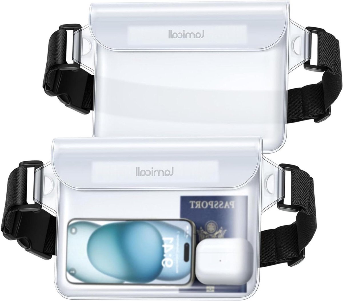 2 stuks IPX8 Waterdichte Taille Dry Bag met Verstelbare Riemriem - Geschikt voor strand Zwemmen Varen Vissen Kajakken - Transparant