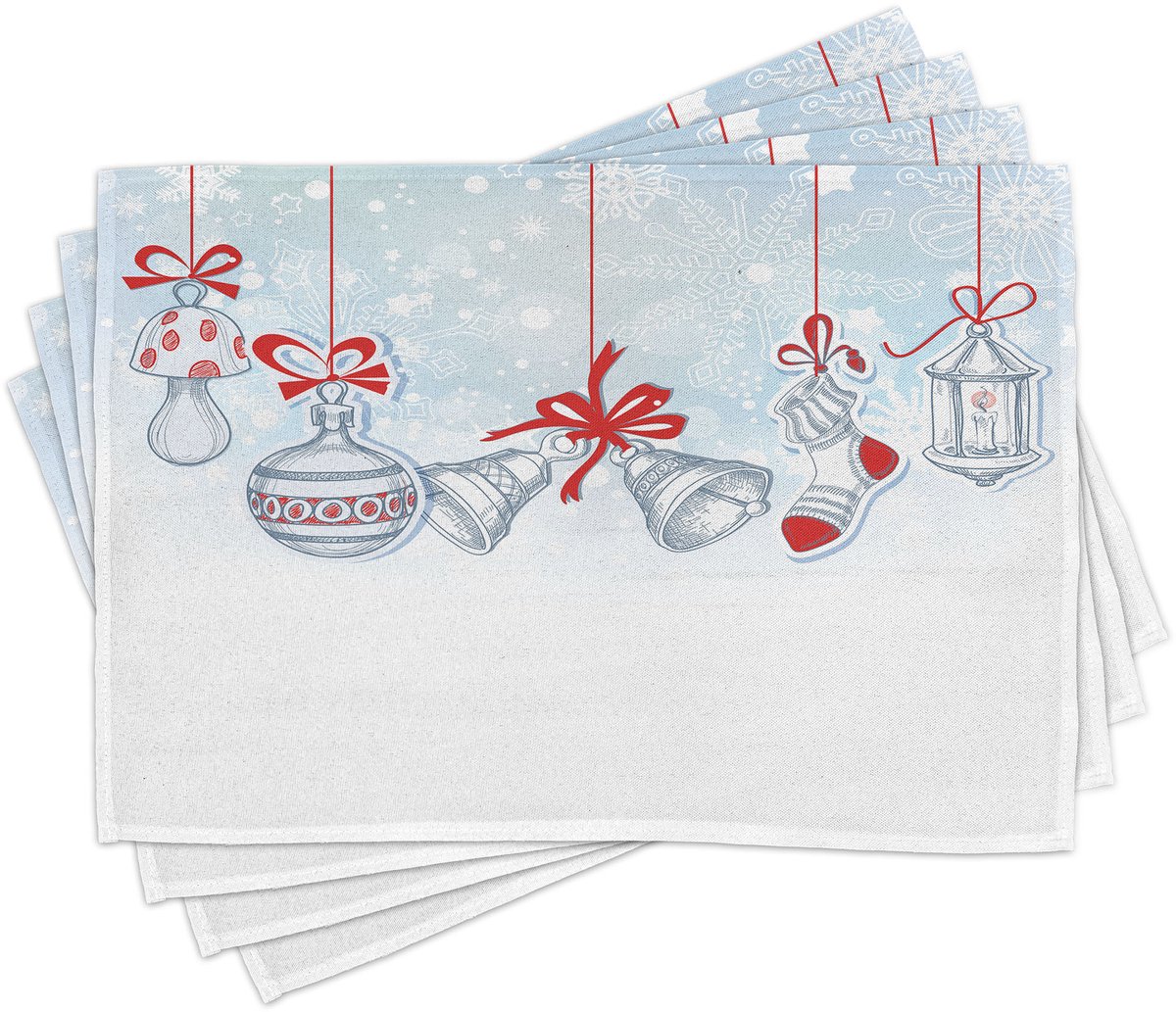 New Bed Kerst Retro Set van 4 Placemat voor Eettafel, Wasbare Stof met Antislip Achterkant