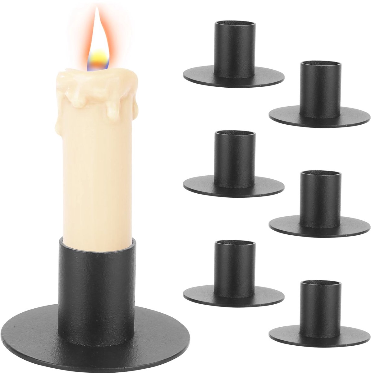 Ibenzoa Set van 6 Zwarte Retro Kandelaars voor Tafeldecoratie en Gezellige Avonden