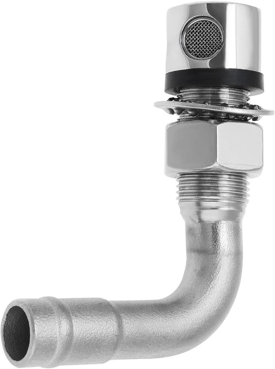 Allecto Plus - Boot Brandstof Tankventiel 316 Roestvrij Staal 90° Elleboog voor 16mm Slang - Met Montagepakking. Korrelige Zoekwoorden: bootaccessoires, tankventiel.