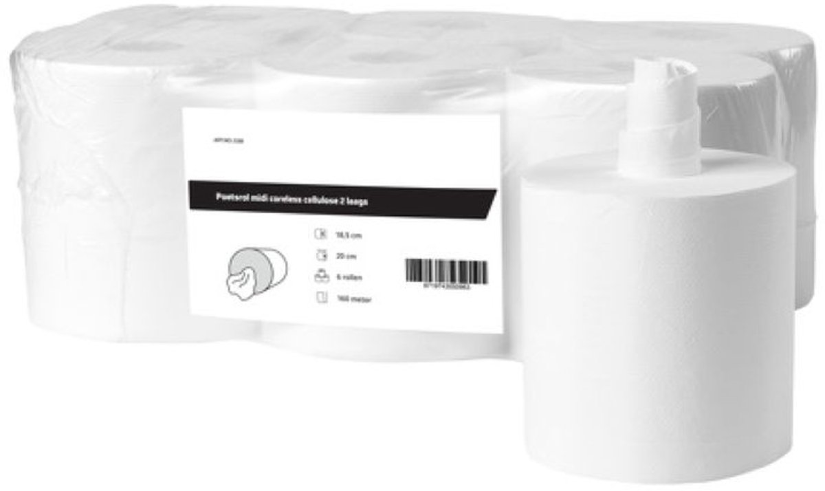 Poetsrol midi coreless cellulose 2laags 6 rollen