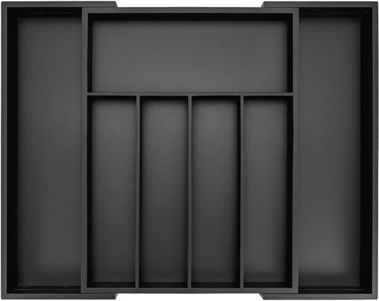 Bestekbak extensible Budu #38 en Bamboe (38 cm de profondeur) - Zwart - Cassette à couverts en bois - Range-couverts - 38 x 29,5 - 47,8 cm - 5/7 compartiments