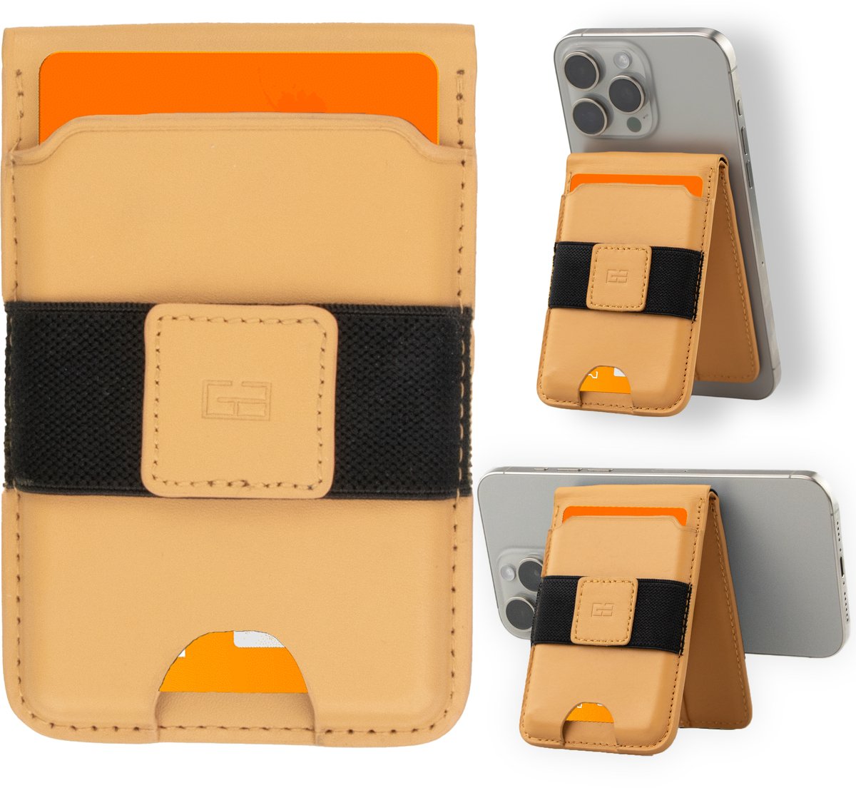 Garzini Premium Pasjeshouder van Echt Leer - Geschikt voor MagSafe Wallet - RFID Bescherming - Kaarthouder voor 7 Pasjes - Magnetische Kaarthouder - Cognac