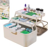 Medicijnbox CHIWIN à 3 niveaux – Grande boîte de rangement avec fermeture de sécurité enfant et ouverture à 180° – Trousse de Premiers secours portable – 17 × 28,5 × 21 cm – Transparente