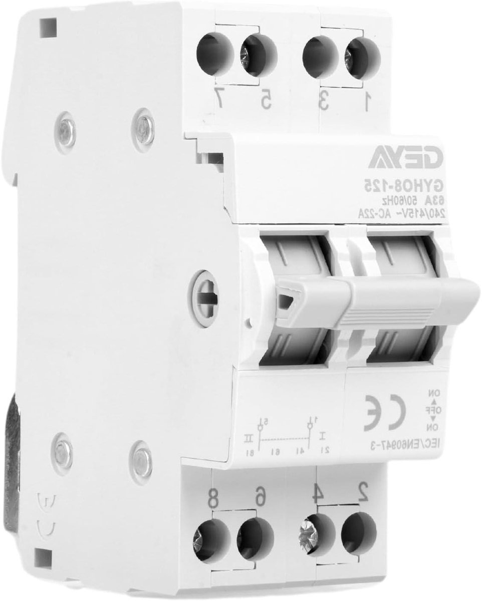 Allecto Plus - Transferschakelaar 2 standen handmatig 63A 240 V AC voor DIN-rail montage