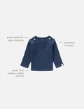 Donkerblauw geribd longsleeve shirt met drukknoopjes voor makkelijk aankleden, van zachte biologische katoen.