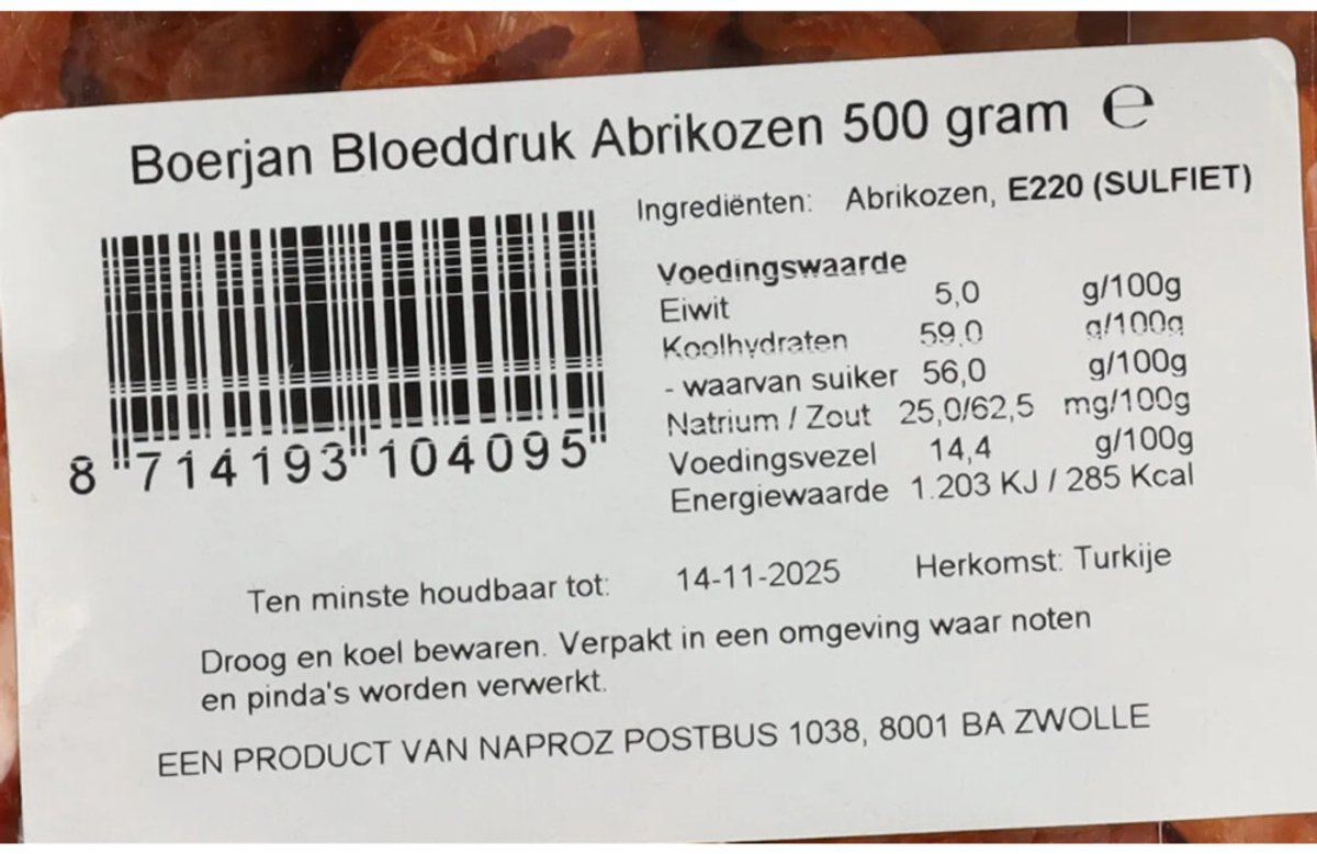 Goedkoopste Boerjan Abrikozen Bloeddruk 500 gr