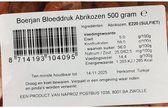 Zak gedroogde Boerjan abrikozen 500 gram met voedingswaarde en herkomst Turkije.