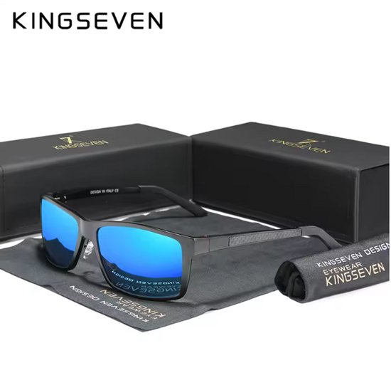 KINGSEVEN Zonnebril 7021 - Blauw-Zwart – Heren - Vrouwen - Gepolariseerd - UV400 - Rechthoek