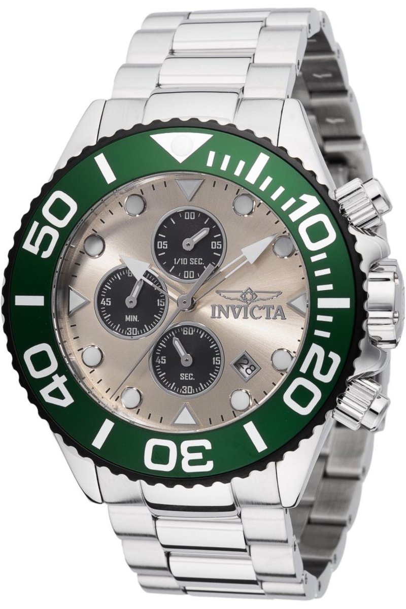 Invicta Grand Diver 48587 Heren Horloge - Waterdicht - Analoog - Quartz Uurwerk - Roestvrij Staal met gouden Wijzerplaat - 52mm