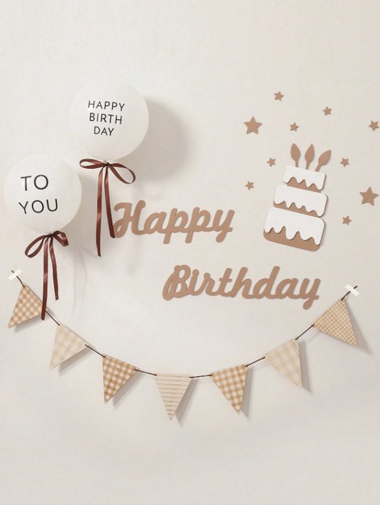 Verjaardag Decoraties voor Meisjes Vrouwen, Beige Partij Decoratie met Verjaardag Ballonnen, Happy Birthday Decoraties Banner, Papieren Pompon voor Baby Jongen Mannen