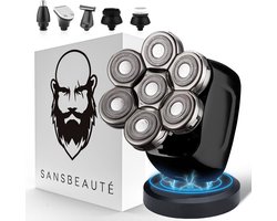6-in-1 Scheerapparaat Mannen – Trimmer – Tondeuse – Sansbeauté® SkullSharp PRO – Electric Face & Head Shaver – Hoofd Kaal Scheren – Nat & Droog – Draadloos Opladen – Elektrisch
