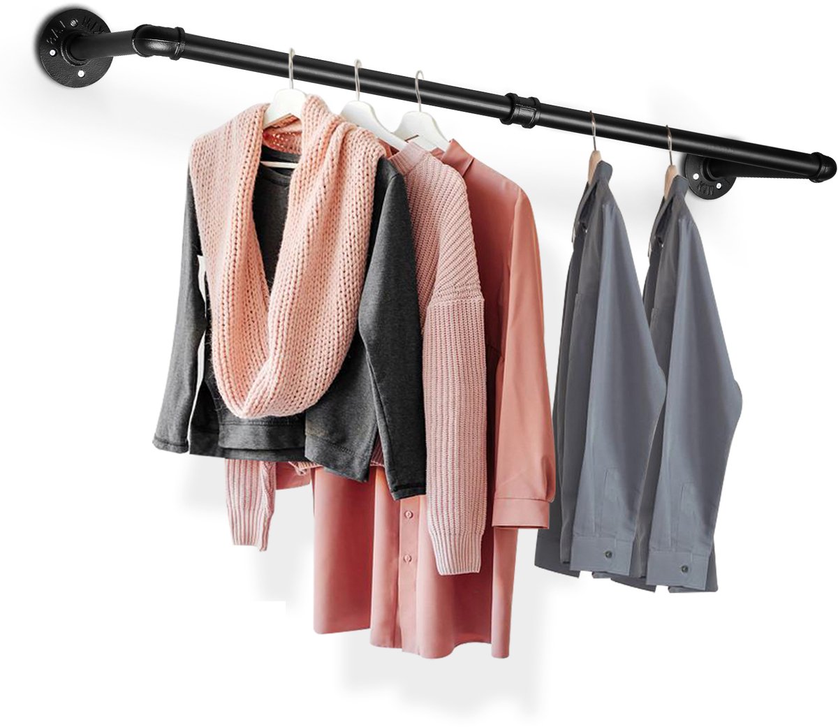 Kledingstang voor aan de Muur – Kledingrek - Hangrek - Garderobe Stang - 92CM – Zwart - 1 Stuks - Kledingroede - Douchestang - Garderobestang - Kledingroede Muur - Kledingstangen voor aan de Muur - Kledingstangen