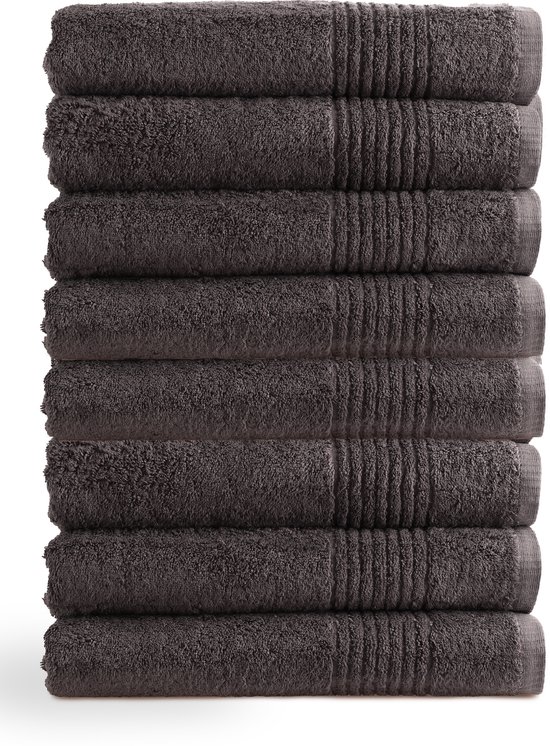 OUTLET BADTEXTIEL - set van 8 - badlaken 70x140 cm - antraciet