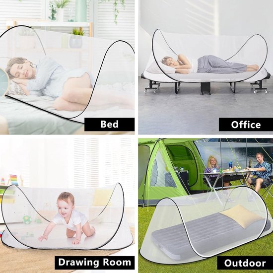 Pop-up muggennet, opvouwbaar, eenpersoonsbed, camping, park, achtertuin, reizen, camping, muggennet, outdoor, ritssluiting aan de zijkant