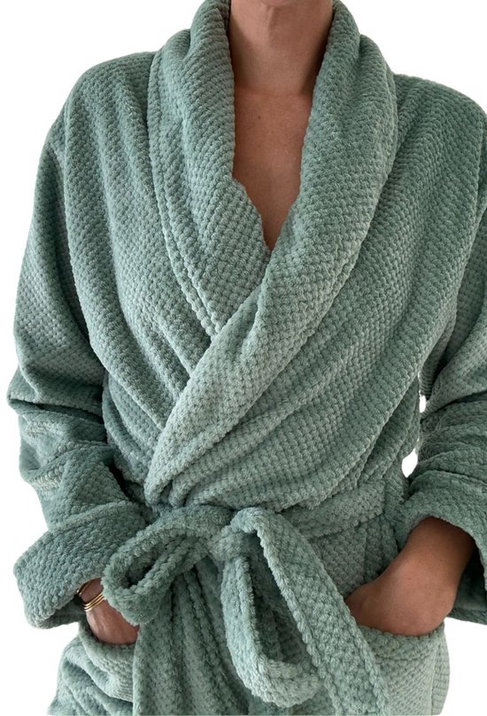 Badjas dames LingaDore - zacht fleece - damesbadjas mintgroen - maat L/XL