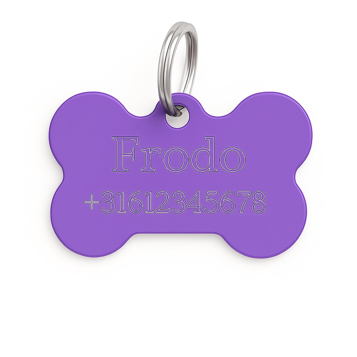 Lovelockers® | Hondenpenning inclusief graveren | Gegraveerde Penning Bot | Paars | maat L 38 x 26 mm | incl 2 regels gravering | Luxe honden penning