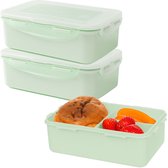 Lock&Lock Lunchbox - Broodtrommel - Snackdoosjes - Bento box - Meal prep Bakjes - Vershoudbakjes set met deksel - Diepvriesbakjes - Diepvriesdozen - Met 3 Compartimenten | Vakjes - Volwassenen - Kinderen - 1 liter - Set 3 Stuks - Groen - LocknLock