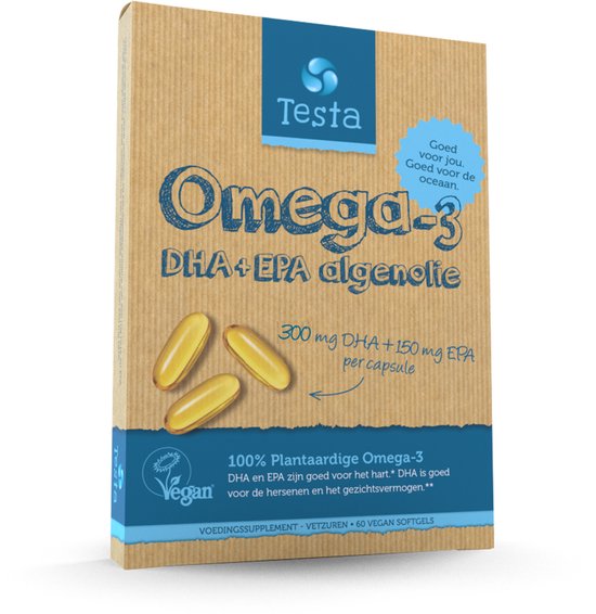 Testa Omega-3 Algenolie - Hoogste concentratie DHA & EPA - Vegan Omega 3 - 60 Capsules - Plantaardig Voedingssupplement