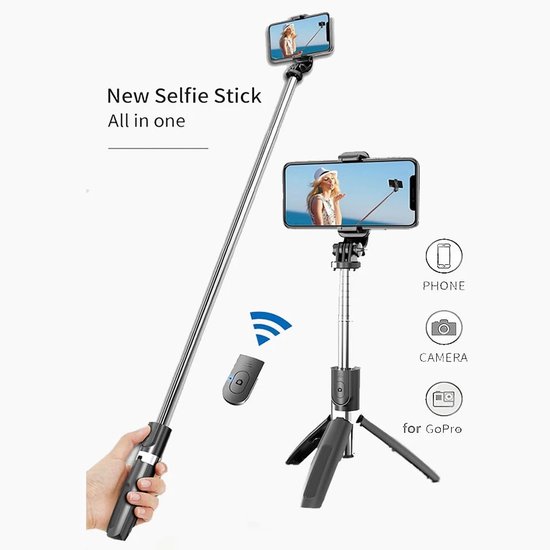 170 Cm Telefoonstatief & Selfiestick – Bluetooth 5.2 Afstandsbediening – 360° Draaibare Houder – Compact, Licht (236 G) – Stabiel Statief – Geschikt Voor IPhone, Android