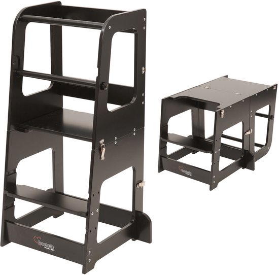 Bouchelle® Leertoren - Learning Tower - Keukentoren - Keukenhulp - Anti Slip Opstapje - Leertoren Montessori - Opvouwbaar - Zwart