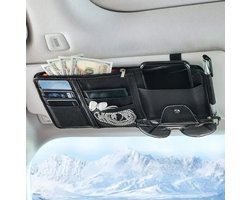 Actie4you® - Auto Zonneklep Organizer - Lederen Organizer - Kaarthouder - Bril - Documenten – Met ritssluiting - Organizer voor Auto – Zwart