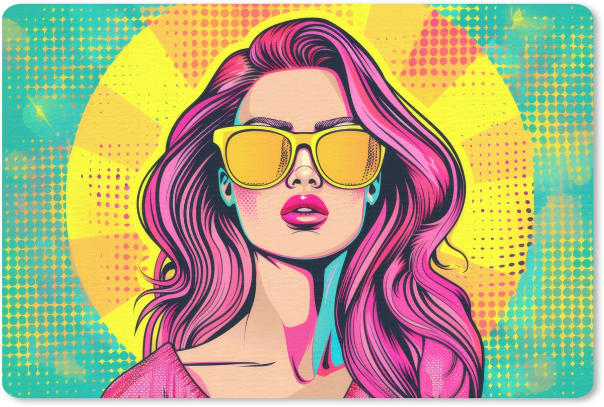 Muismat 27x18 cm - Mousepad Zonnebril - Vrouw - Zonnig - Geel - Muismatten