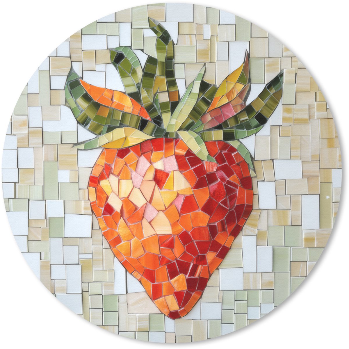 Muismat rond 20x20 cm - Mousepad Aardbei - Rood - Mozaïek - Fruit - Ronde muismatten