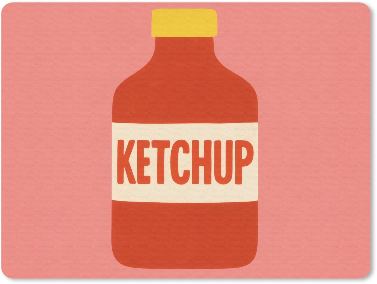 Muismat 23x19 cm - Mousepad Ketchup - Fles - Rood - Minimalistisch - Muismatten