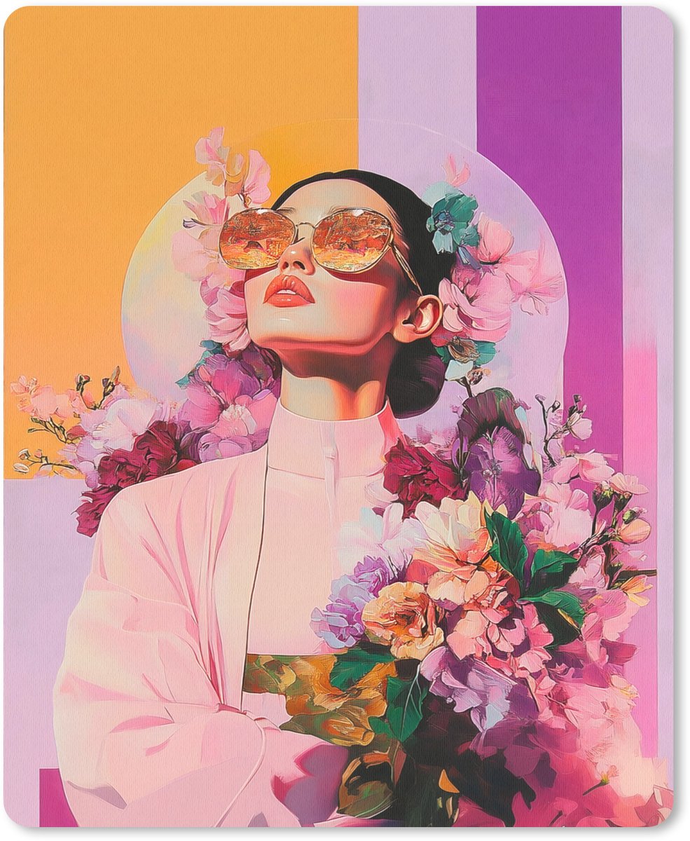 Muismat 19x23 cm - Mousepad Portret - Vrouw - Abstract - Bloemen - Muismatten