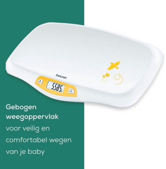 Beurer BY 80 Babyweegschaal - Hold functie - Tarra - Groot LCD display - Gebogen weegvlak - Tot 20 kg - Op 5 gram nauwkeurig - Automatische uitschakeling - Incl. batterijen - 3 Jaar garantie