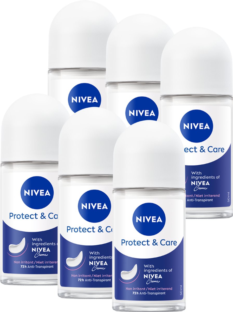 Goedkoopste NIVEA Protect & Care Deodorant Roller - Met NIVEA crème - Voor de gevoelige huid - Beschermt 48 uur lang - Alcoholvrij - Voordeelverpakking - 6 x 50 ml