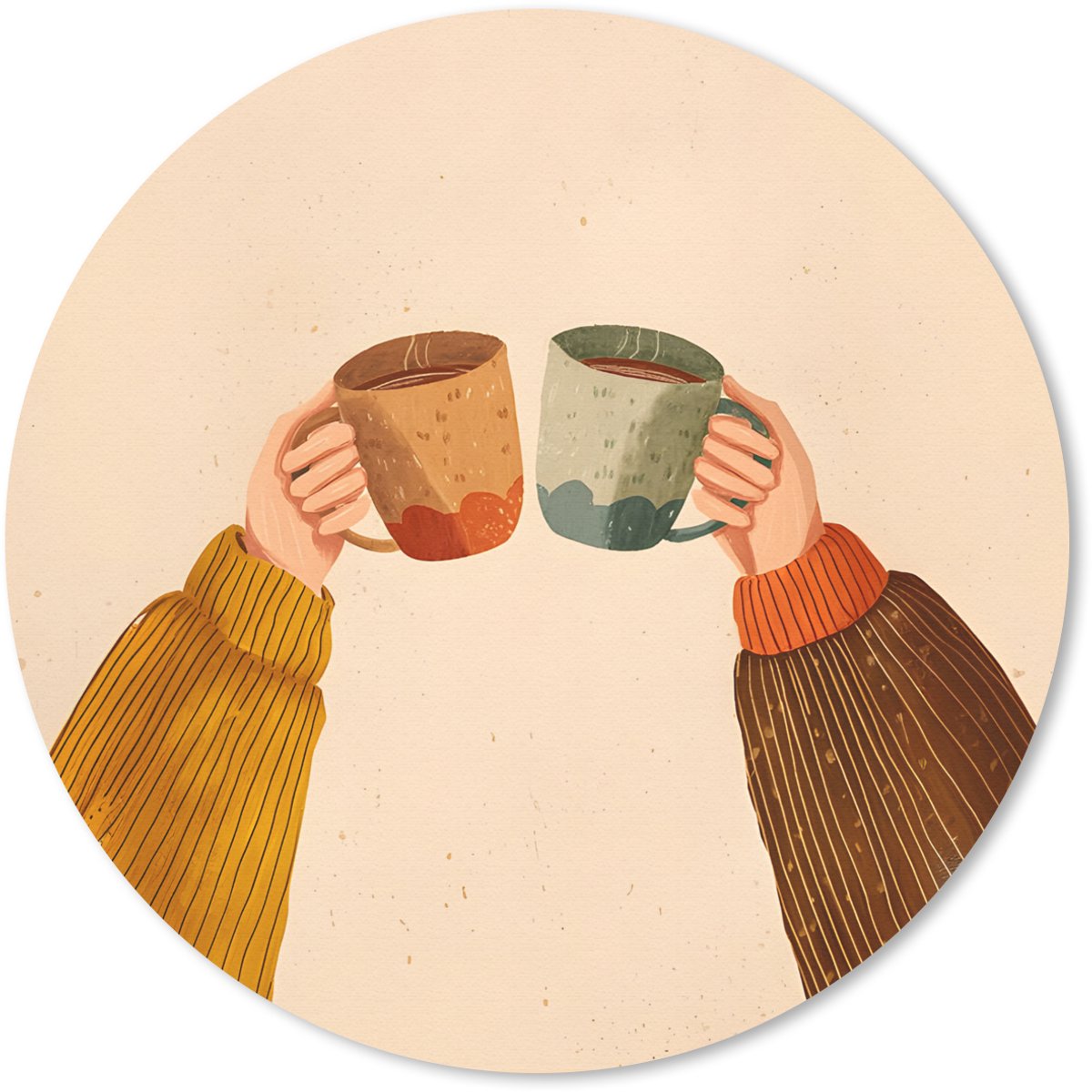 Muismat rond 40x40 cm - Mousepad Illustratie - Mokken - Proosten - Bruin - Ronde muismatten