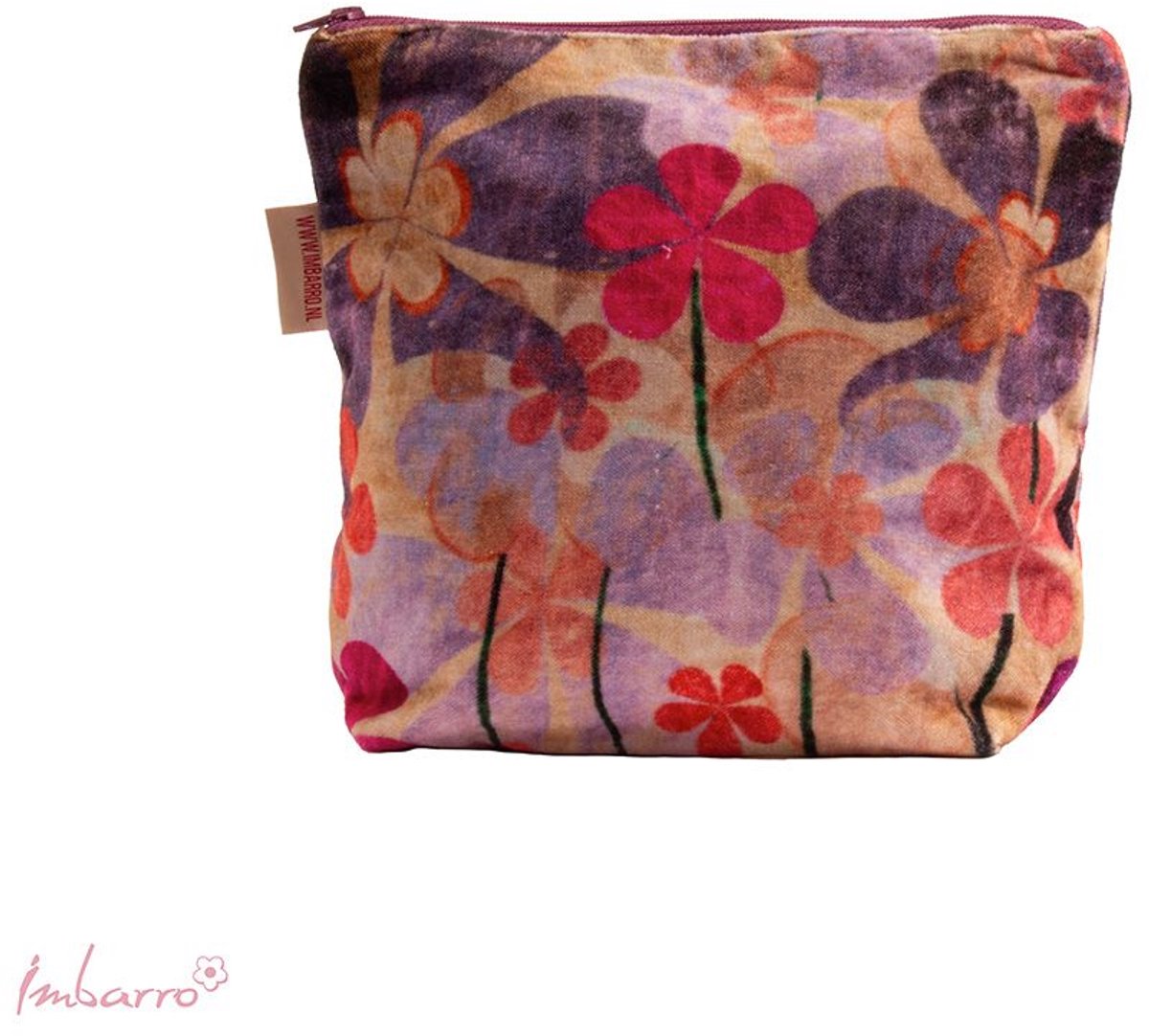Imbarro _ Pouch - Toilettas - Makeup Tas - Velours - Bloemen - Flowers - 25x25 cm
