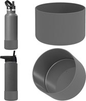 Allecto Plus - Universele waterfleshouder voor brede en smalle mond flessen - Siliconen flesbodemhoes - beschermhoes - 2 stuks - steenkleurig