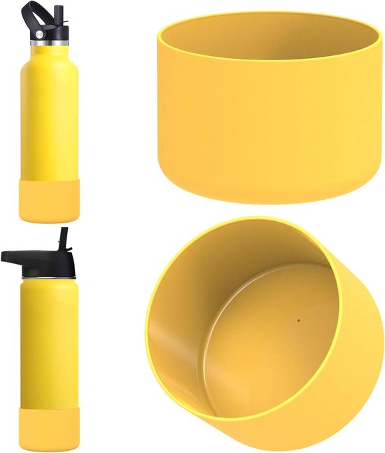 Allecto Plus - Waterfles Houder voor Brede en Smalle Mond Flessen - Geel Silicone Hoesje - 2 Stuks