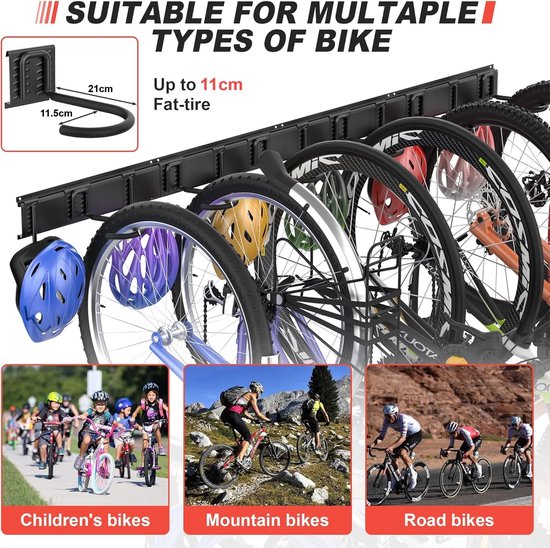 TOJ Fiets Ophangsysteem - Fietshaak - Fiets Ophangbeugel - Muurbeugel Fiets - Fietsenrek voor 4 Fietsen - Metaal - 120CM - Mat Zwart van toj — afbeelding 3