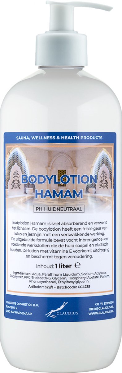 Bodylotion Hamam 1 Liter met witte pomp - stijlvolle en duurzame uitstraling