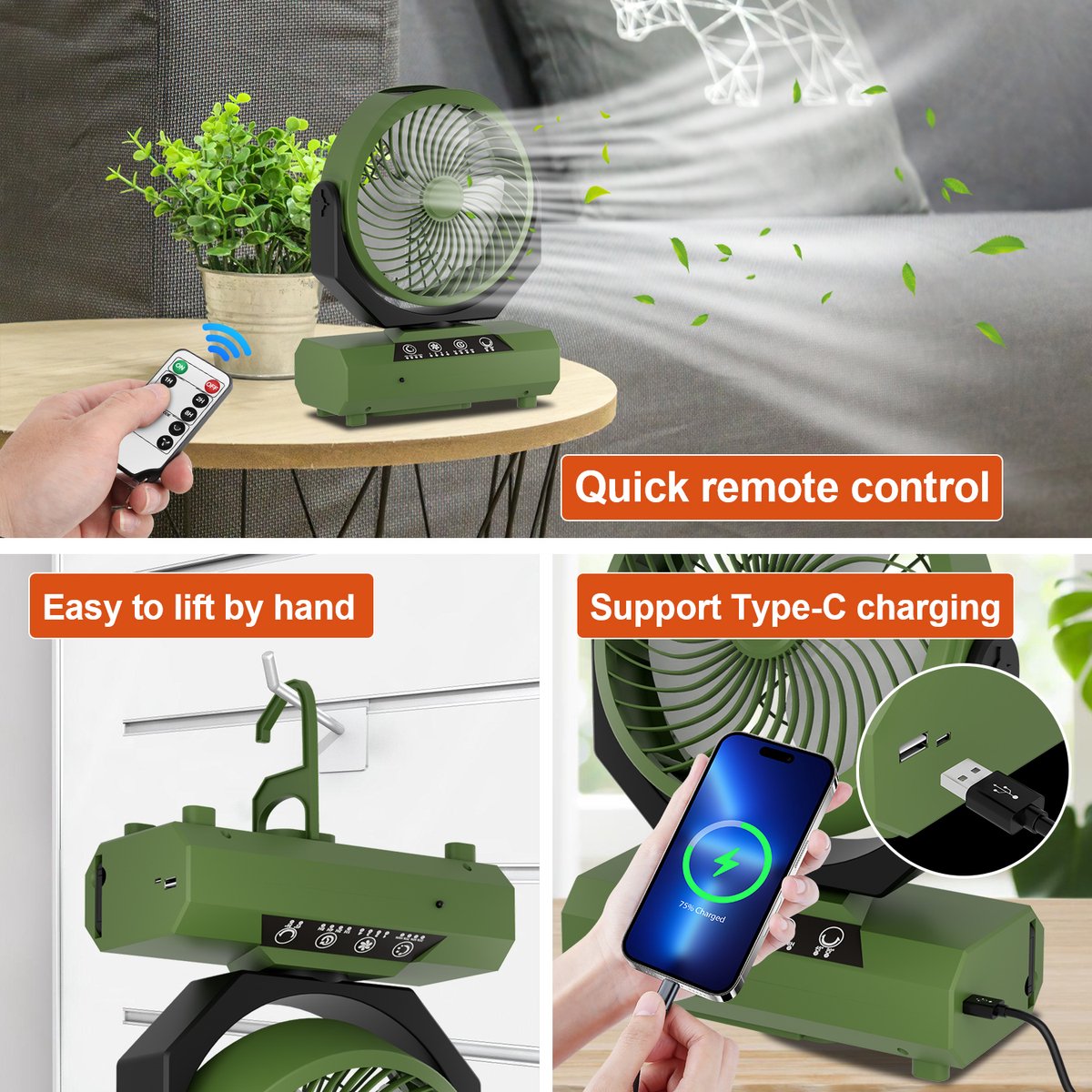 Issufel 20000mAh draagbare campingventilator met LED-licht Issufel 20000mAh draagbare campingventilator met LED-licht
